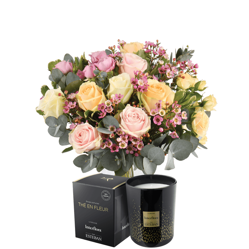 Interflora – Bouquet Délicatesse et Bougie Esteban – Livraison Fleurs &  Cadeaux en 4H - Anniversaire de mariage