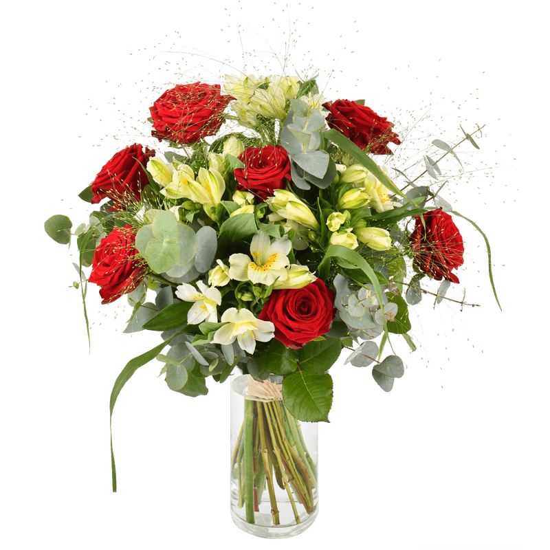 Interflora – Envoyer des Fleurs – Bouquet Dolce Vita – Roses et  alstroeméria tons rouge et blanc - Anniversaire de mariage
